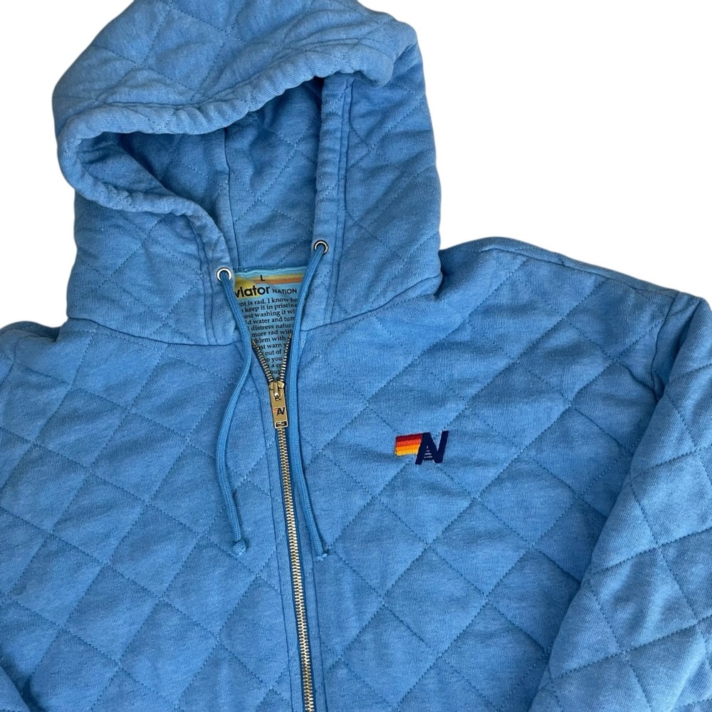 Aviator Nation Quilted Zip Hoodie Relaxed Ocean Blue Unisex Large - Picture 9 of 16